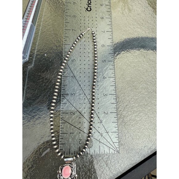 Navajo Sterling Silver Pink Conch Statement Pendant Navajo Pearl Necklace Signed - Picture 9 of 11